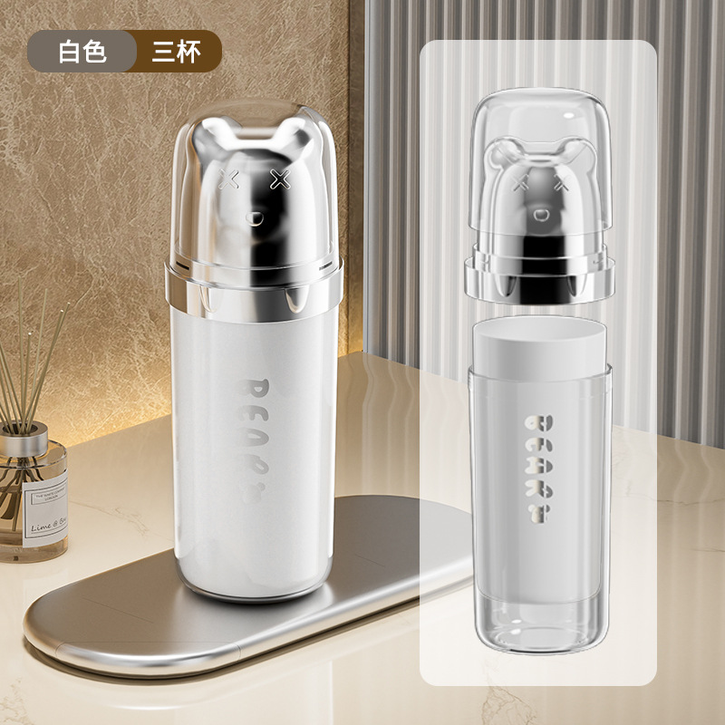 Taza de enjuague de oso portátil de viaje 3 en 1 caja de almacenamiento de aparatos dentales de alto valor facial artículos de higiene