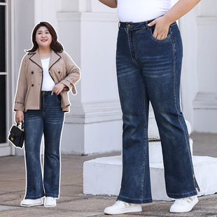 Plus Size High-Waisted Bootcut Jeans for Women in Autum 2025 New Fat mm Straight Elastic Slimming Look Hot Diamond Flared Pants