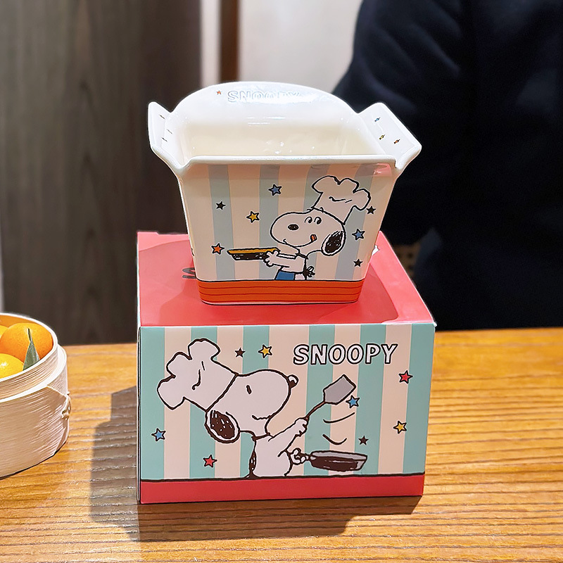 Snoopy co-marcado palomitas de maíz de cerámica pollo frito de gran capacidad bocadillos de bocadillos de microondas de alto valor facial image 7