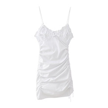 欧美批发2025夏季新款女装蝴蝶结饰打褶风衣面料连衣裙N8-9035