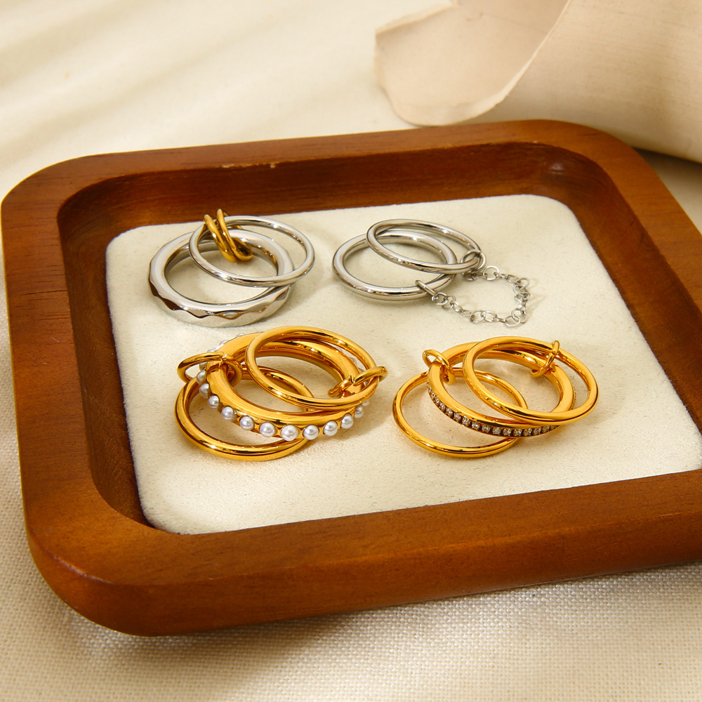 Modern Style Style Wholesale Jewelry Modern Style Round 304 Stainless Steel Artificial Pearls Zircon 18K Gold Plated White Gold Plated Inlay Rings