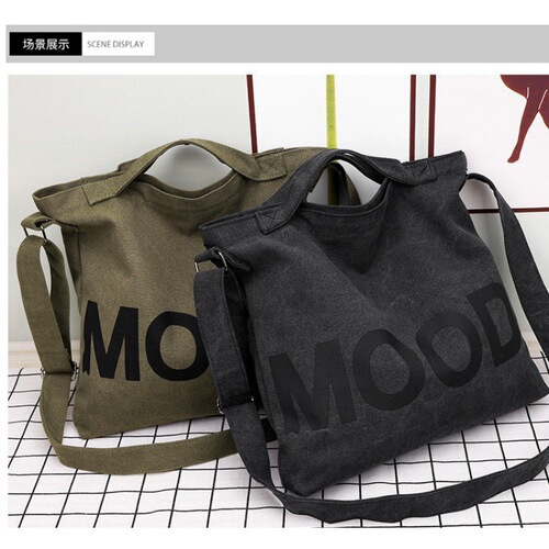 Japanese and Korean reinforced wear-resistant letter canvas bag large capacity men's and women's bag quick release solid color single shoulder crossbody canvas bag