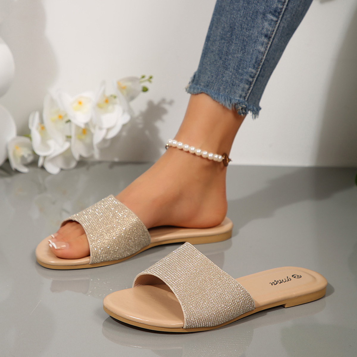 Pantuflas Planas de Lentejuelas para Mujer, Suela de PVC, Antideslizante, Resistente al Desgaste, para Uso Casual image 3