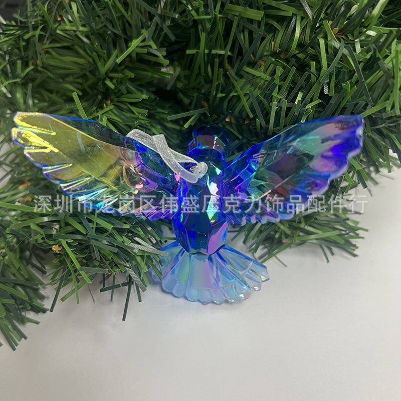 供应透明幻彩亚克力鸟圣诞装饰挂件水晶飞鸟蜂鸟吊饰塑胶鸟翠鸟吊