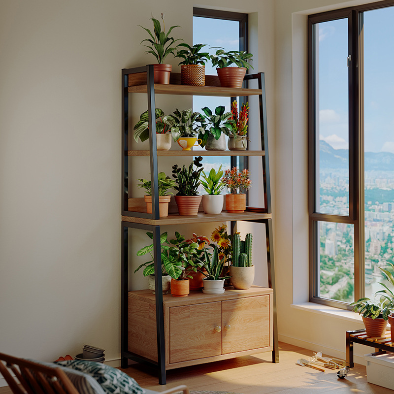 Estantes de flores, armarios, balcones, estantes de flores, Sala de estar, piso a techo, soporte de maceta de varias capas integrado contra la pared