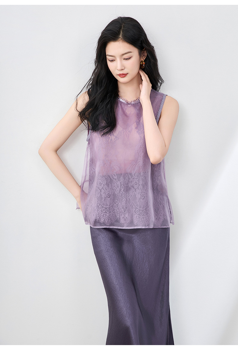 Áo hai dây organza ren cổ tròn phong cách thanh lịch mùa hè — Màu đen chi tiết 30