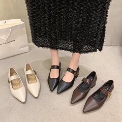 メアリー珍の先の小さい靴の女性の柔らかい底の靴の春の楽福の靴のレトロな茶色の新型の2025フランス