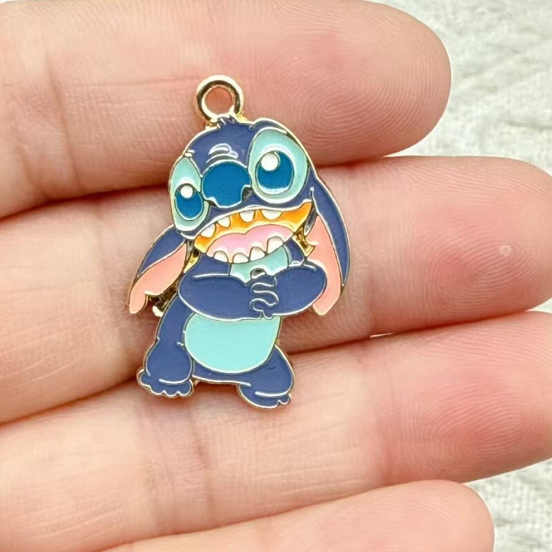 漫画アニメかわいいステッチ合金オイル滴下 diy ジュエリーアクセサリーネックレスイヤリングブレスレットキーホルダーペンダント|undefined