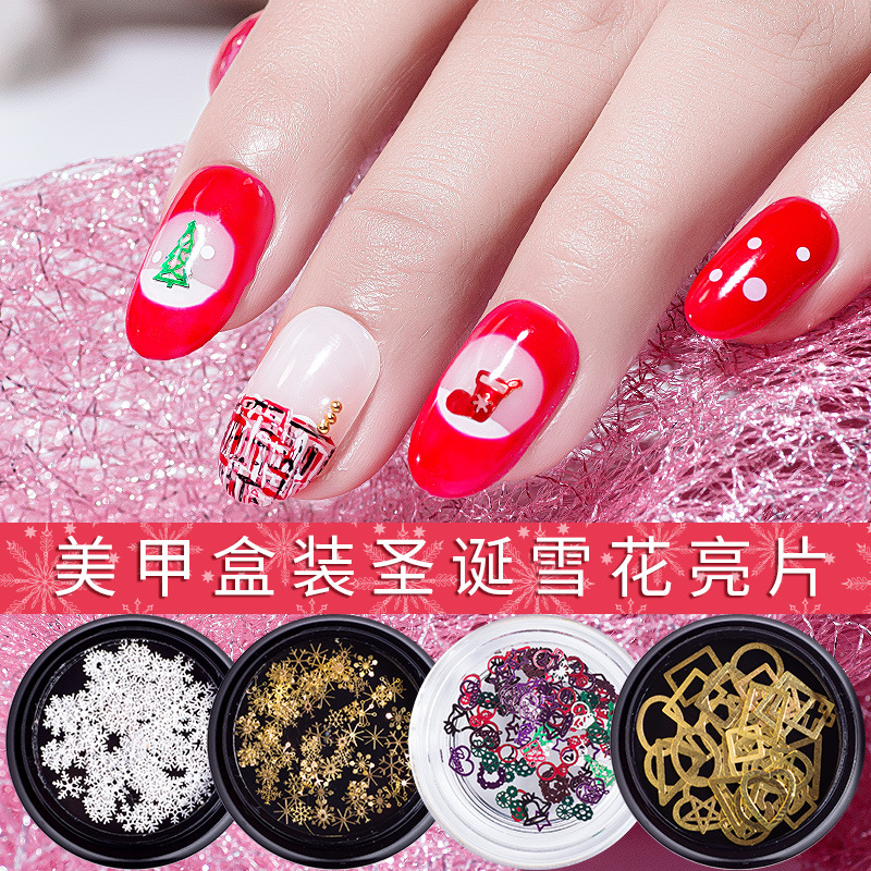 Joyas de manicura de Navidad mezcladas 9 copos de nieve de metal computadora hueco de color esquinilla metálica