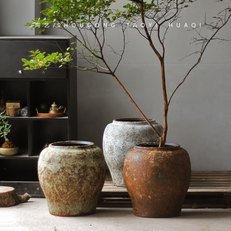 Vaso retro cerámica gruesa secador de flores de plantación de flores de viento tranquilo alojamiento de la sensación de decoración del hogar