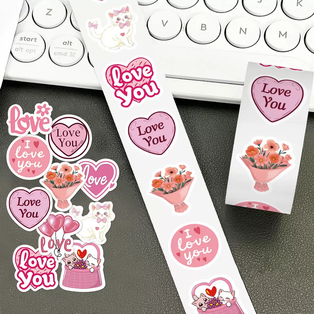 500张/情人节卷卷贴日记本剪贴簿手账笔记本吉他滑板平板电脑装饰