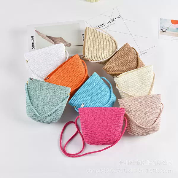 Children's bag, cute and fashionable textile mini straw bag for girls, lightweight shoulder and crossbody coin purse