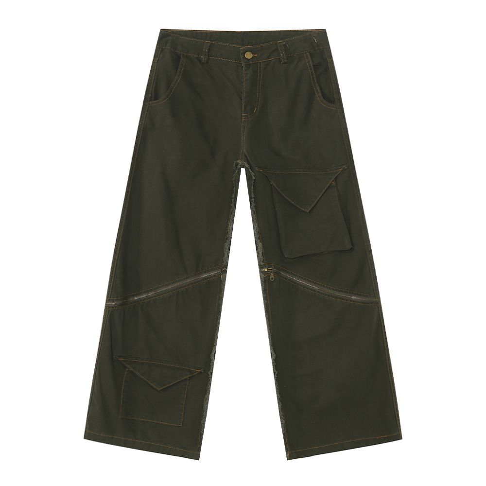 MTLCLOTHES Hombres| Nicho de bolsillo empalmado con cremallera diseño de moda herramientas pantalones de madera jeans casuales