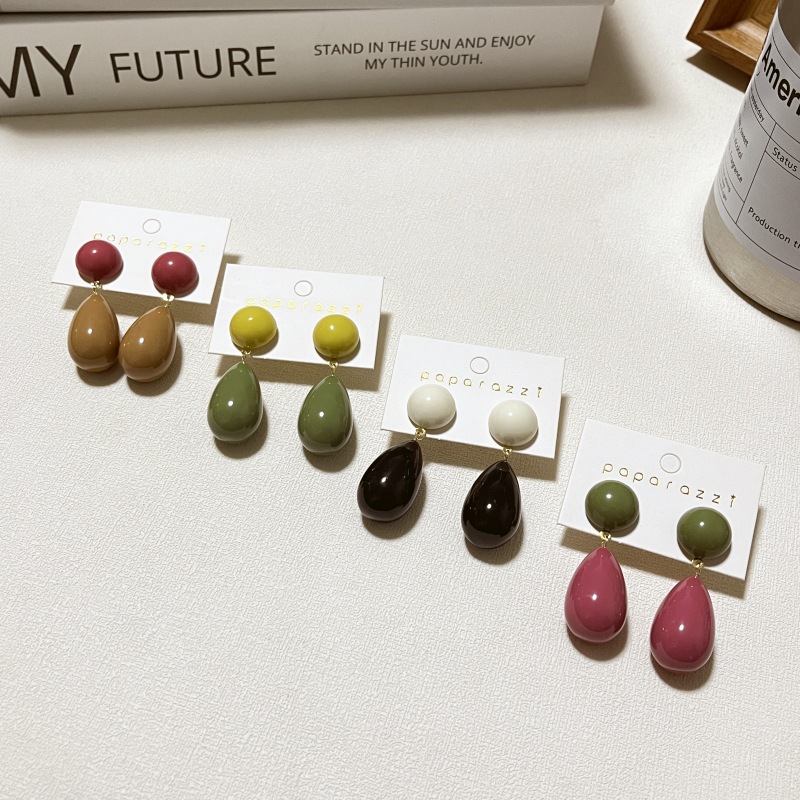 1 Pair Quantity 1 Pair Casual Simple Style Round Water Droplets Stoving Varnish Resin Drop Earrings