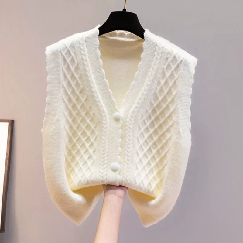 Вязаный осенний жилет, короткий шерстяной кардиган, свитер, oversize, V-образный вырез