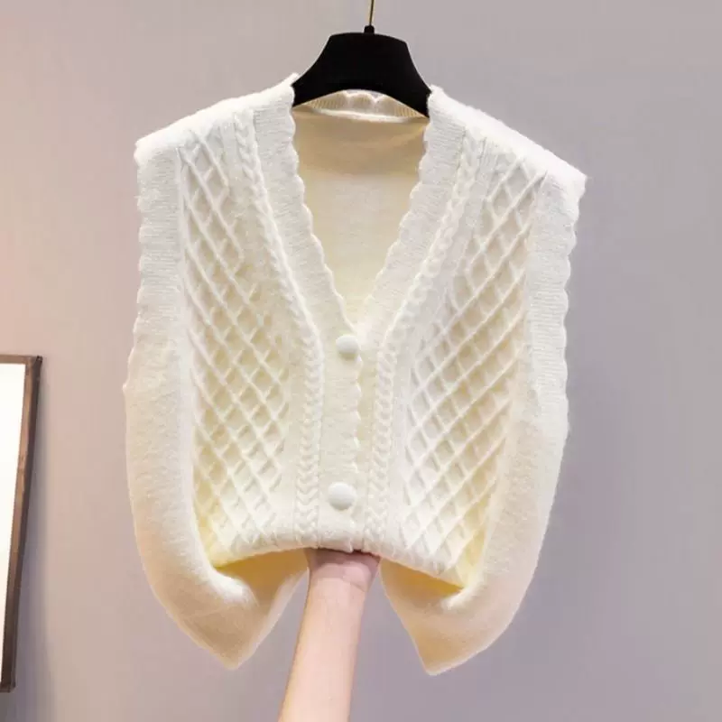 Вязаный осенний жилет, короткий шерстяной кардиган, свитер, oversize, V-образный вырез