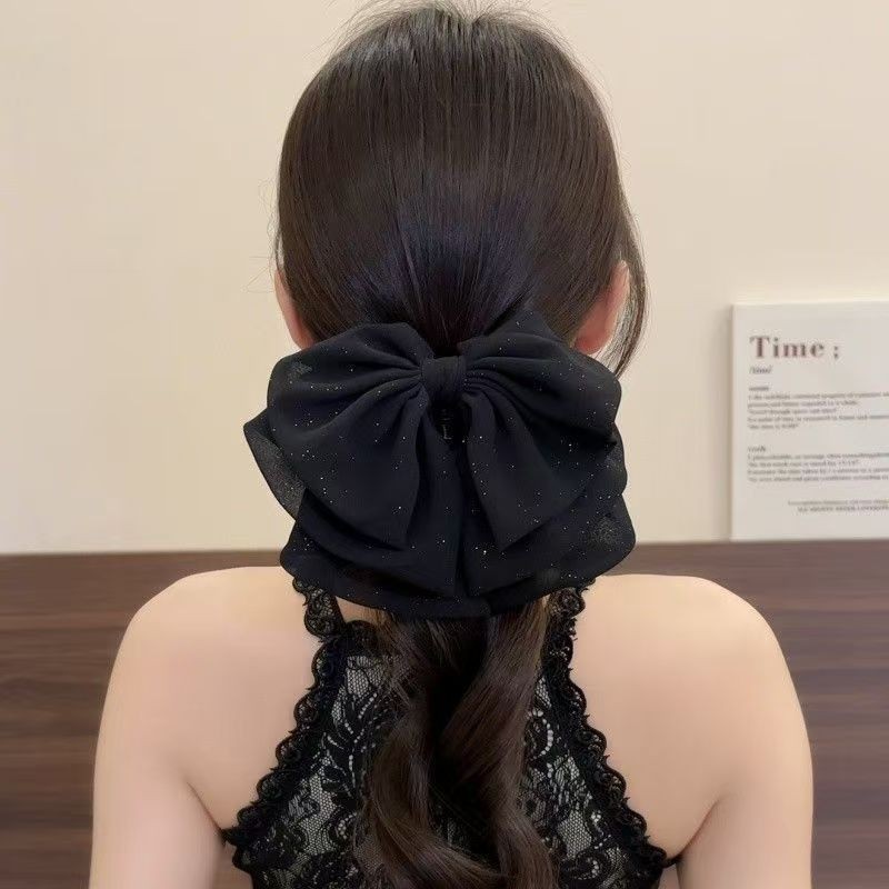 雪纺碎花气质百搭蝴蝶结马尾夹甜美公主头抓夹半扎发夹显发量发卡|undefined