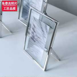 玻璃相框摆台透明简约北欧金属洗照片5寸6寸7寸8寸10寸出口