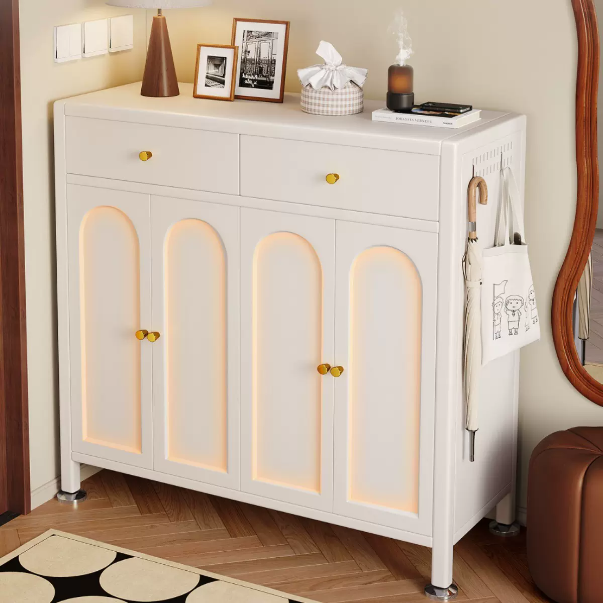 钢制鞋柜家用门口带抽屉收纳柜一体靠墙玄关入户门楼道外鞋架