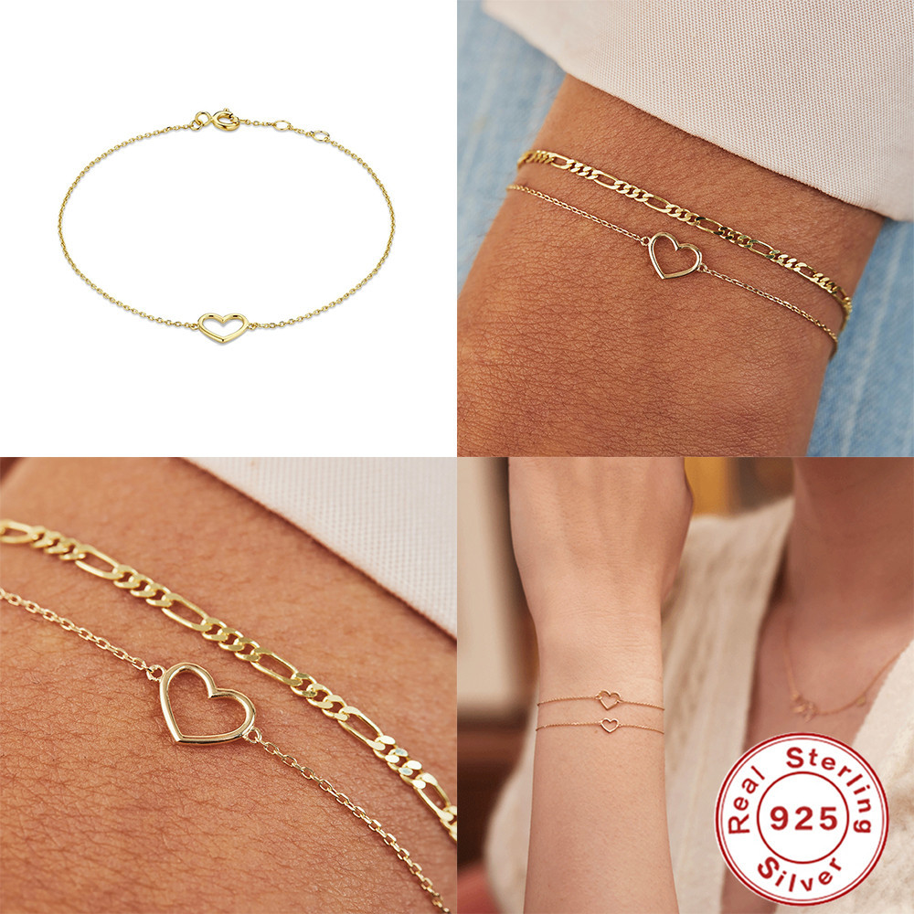 Simple Style Heart Shape Sterling Silver Plating 18k Gold Plated Bracelets display picture 4