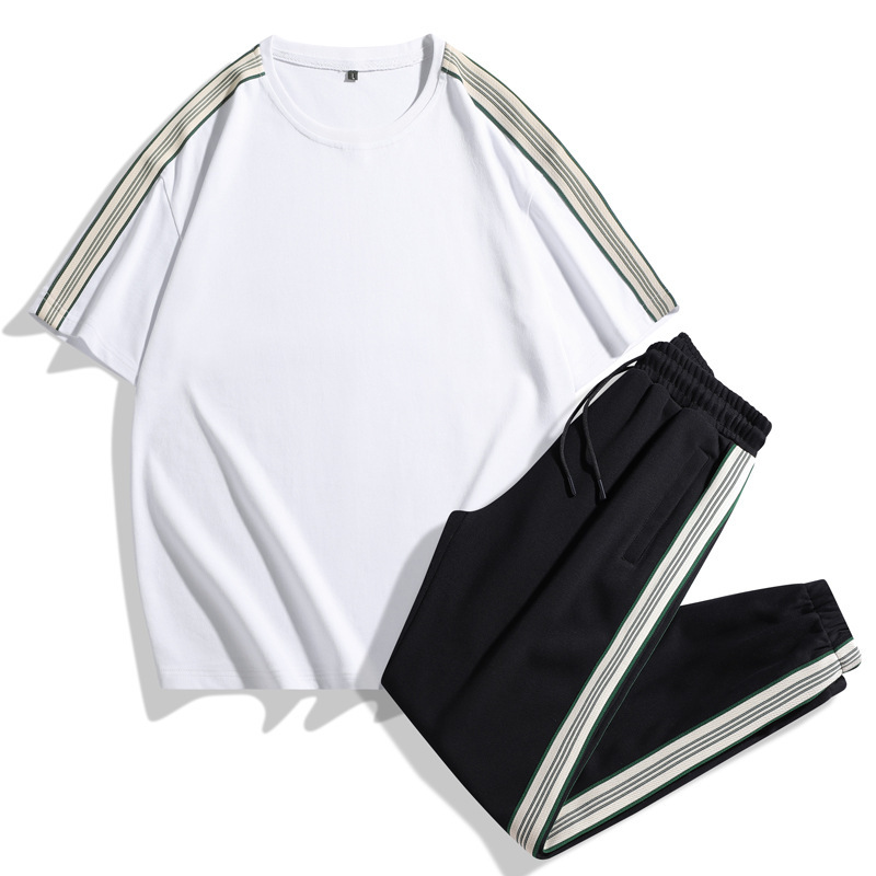 Trajes casuales para hombres de verano nueva moda de colores contrastantes pantalones cortos de manga corta pareja de dos piezas ropa deportiva suelta para hombres y mujeres T