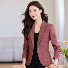 名媛风时尚职业小西装咖啡色西装外套女秋冬季新款西服休闲上衣潮