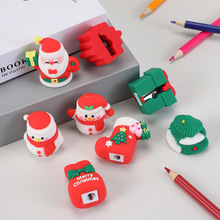 圣诞新款圣诞老人儿童转笔刀PVC可爱迷你造型滴胶笔刨软胶卷笔刀