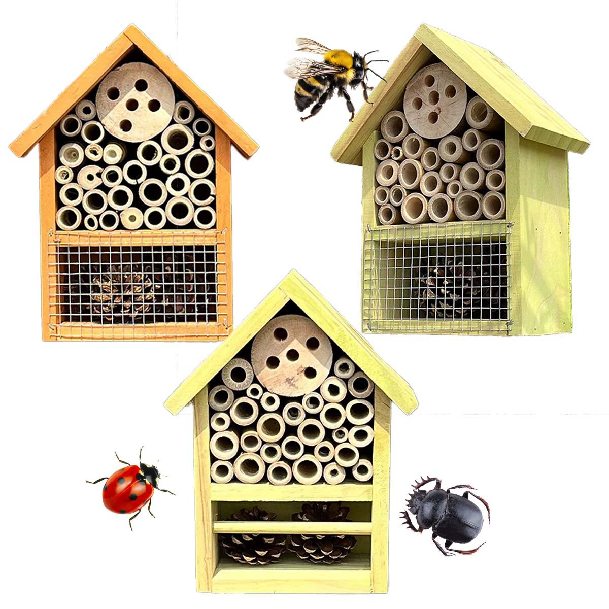 Деревянный домик для насекомых, домик для пчел, коробка для насекомых, среда обитания для божьей коровки, двухцветный, настенный, небольшой, для путешествий по насекомым