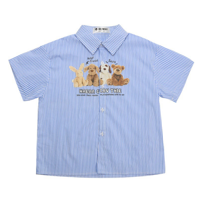 Ropa de verano para niños de estilo coreano Chaqueta de punto a rayas de moda camisa de manga corta casual para niños de moda Mori camiseta para niños