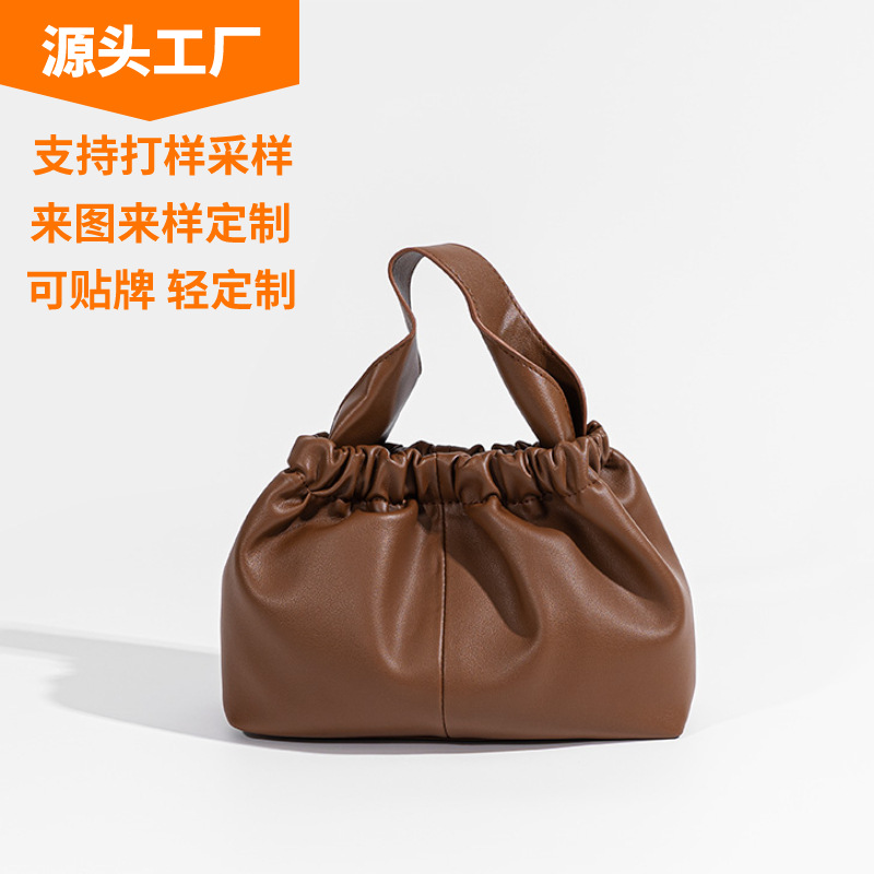 Genuine Leather Women's Bag Customization 2024 New Pleated Cloud Handbag K-Style Niche Fashion Versatile Crossbody Bag