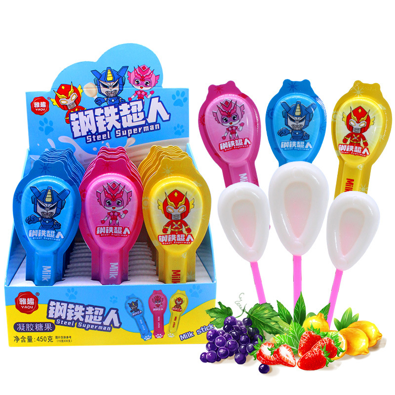 卡通造型牛奶味棒棒糖30支盒装奶酪味软糖儿童糖果休闲零食批发