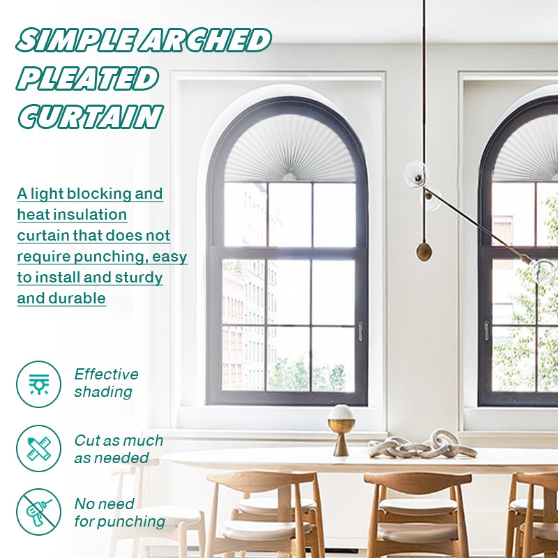 Cross-border explosion round curved window folding curtain semi-circular simple folding curtain can be cut semi-shading pleated curtain