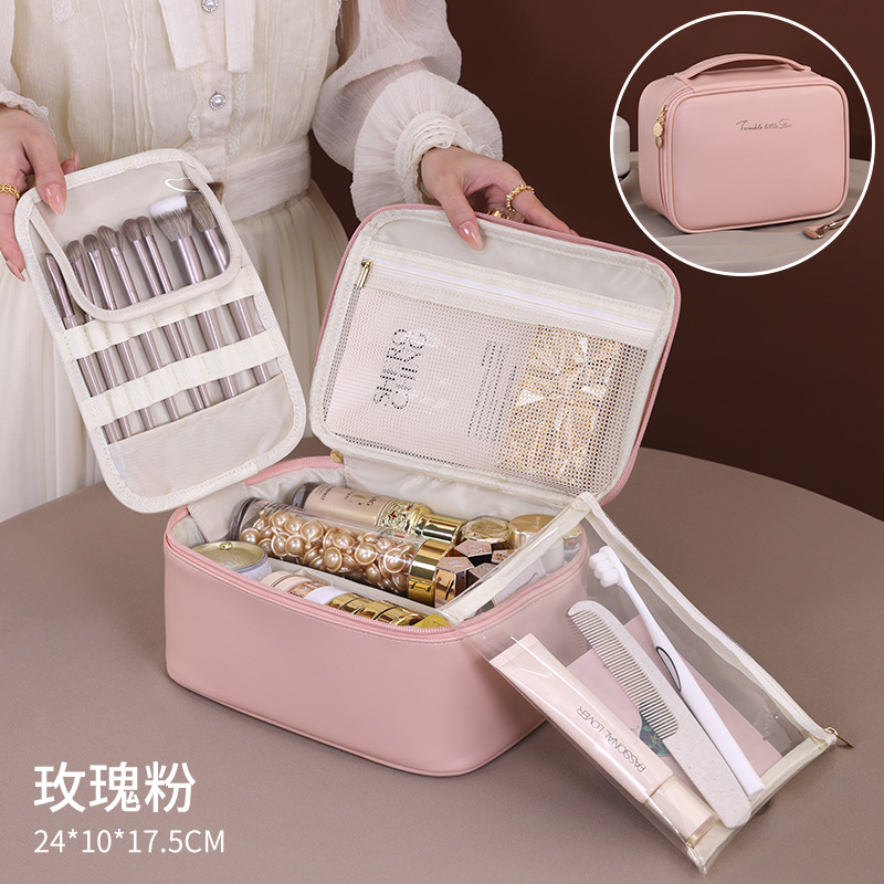 Luxury francés libre maquillaje multifuncional pu bolsa de maquillaje de viaje de alta calidad sensación de gran capacidad de partición caja de maquillaje
