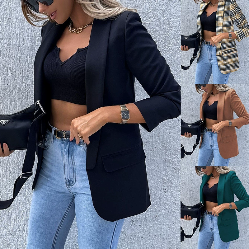 Модный приталенный блейзер с принтом и отложным воротником для женщин, осень-зима 2024, для трансграничной торговли (AliExpress)