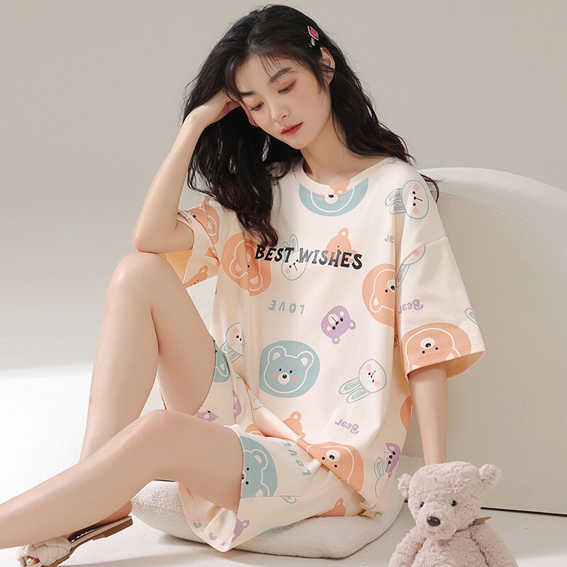 Summer Women's Pajamas Women's Summer Cotton Short-sleeved Shorts Set New Cartoon Cute Thin Home Clothes without Printing Summer Women's Pajamas Women's Summer Cotton Short-sleeved Shorts Set New Cartoon Cute Thin Home Clothes without Printing