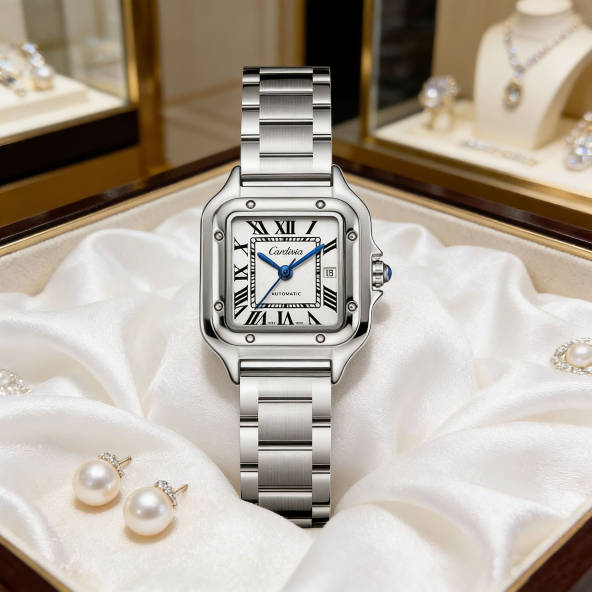 Sanda's New Model of the Same Style as the Cartier Santos, a Stylish and Elegant Women's Watch with an Automatic Movement and Quartz Movement