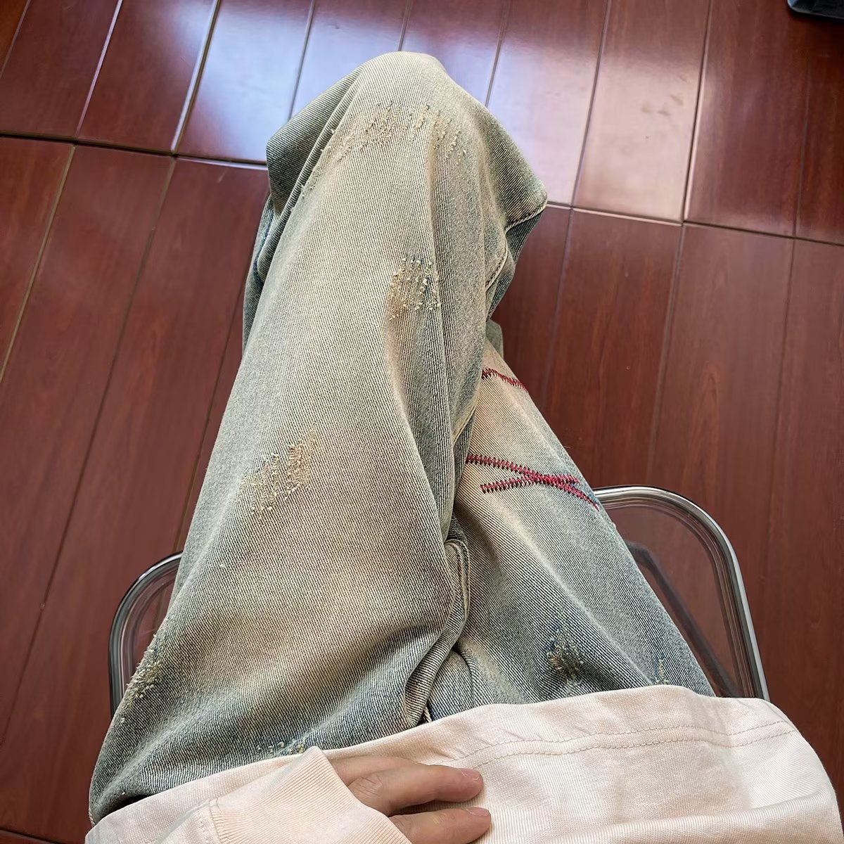 Men's Vintage Washed Denim Straight Leg Jeans Hip-Hop Style Cargo Pockets Streetwear Pants_mkmklike.com