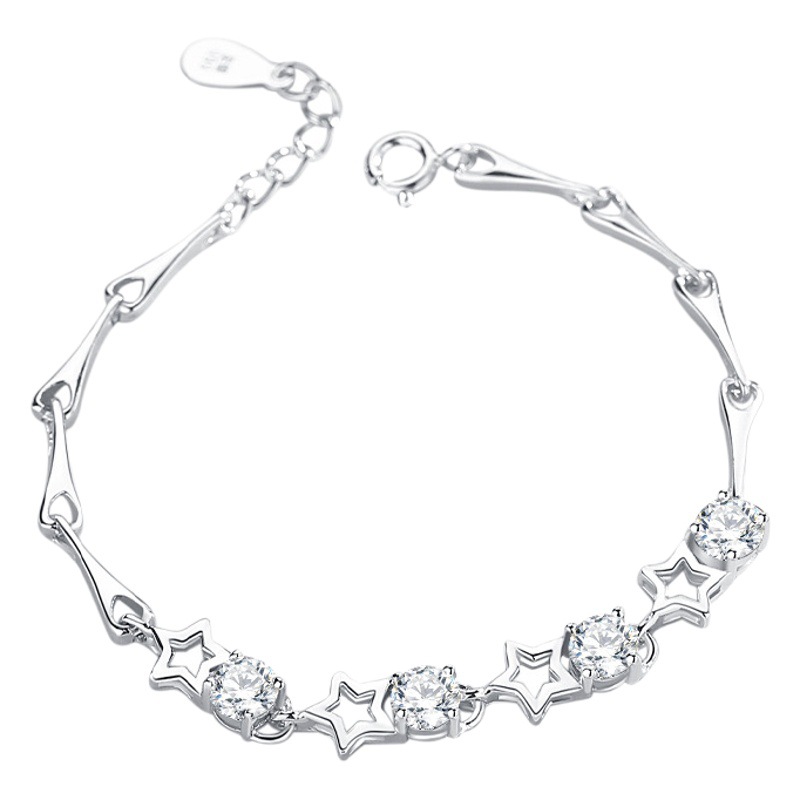 S925 plata esterlina estrella pulsera Hada estilo simple estrella pulsera japonesa y coreana incrustaciones ZIRCON pulsera mujer moda Accesorios