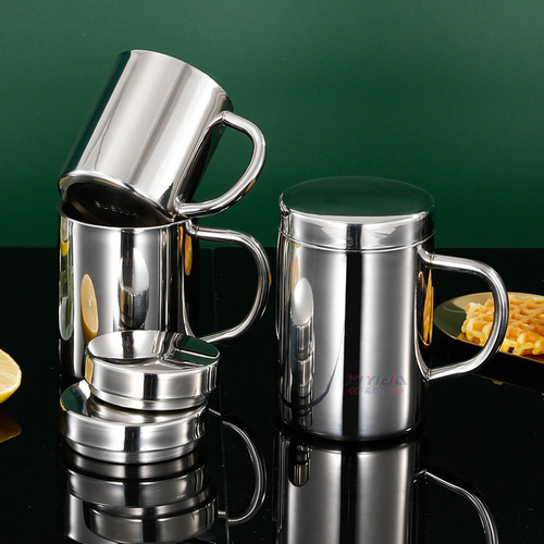 Xiyijia 304 stainless steel mug double-layer insulated children's drinking cup with handle business office cup with lid