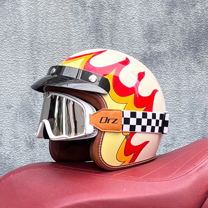 ORZ casco retro para hombres y mujeres certificado 3C motocicleta eléctrica 3/4 casco medio casco cuatro estaciones personalidad universal pareja