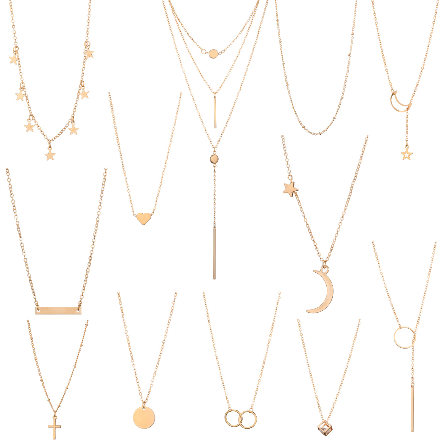 欧美跨境饰品 女士五角星百搭街拍潮品颈链 电镀铜质星星手工项链