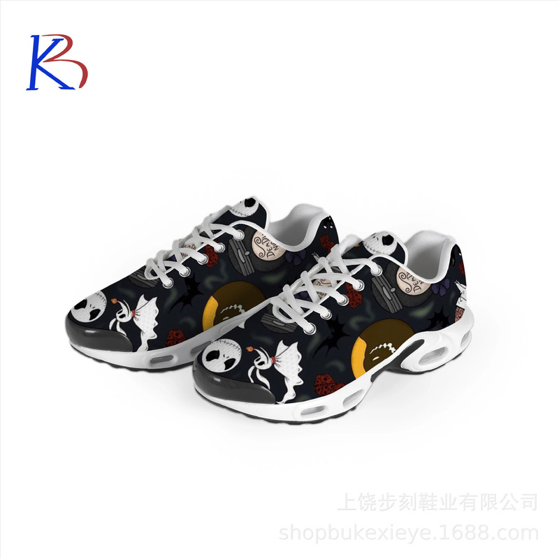 POD cross-border Halloween-themed custom air cushion sneakers, running shoes, 3D printed, breathable mesh, for export POD cross-border Halloween-themed custom air cushion sneakers, running shoes, 3D printed, breathable mesh, for export