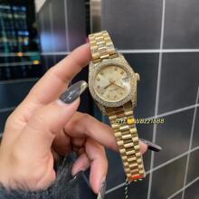 跨境代发劳家日志系列镶钻圆盘钻面石英钢带女款机械手表外贸批发
