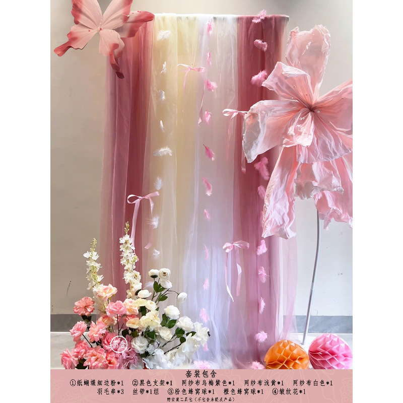 粉色婚房氛围感布置结婚套装拉花装饰婚礼女方客厅晨袍拍照背景墙|undefined