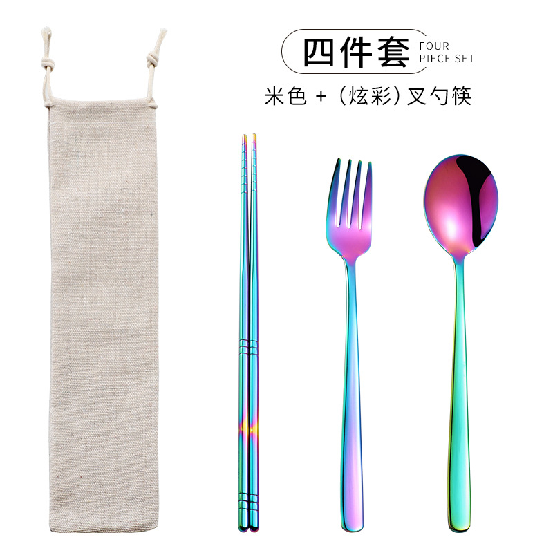 Venta caliente transfronteriza 304 paja de acero inoxidable vajilla portátil creativo chapado en oro palillos coreanos cuchara tenedor paja 7 piezas traje