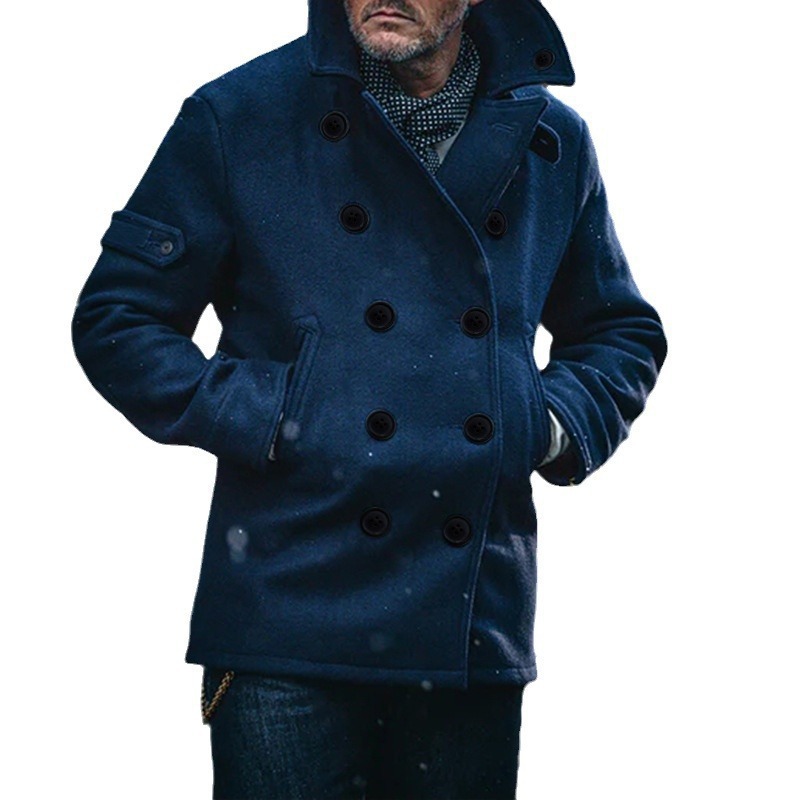 2024 Autumn/Winter Double breasted Jacket Men's British Style Fashion Solid Color Woolen Coat_voghion.com