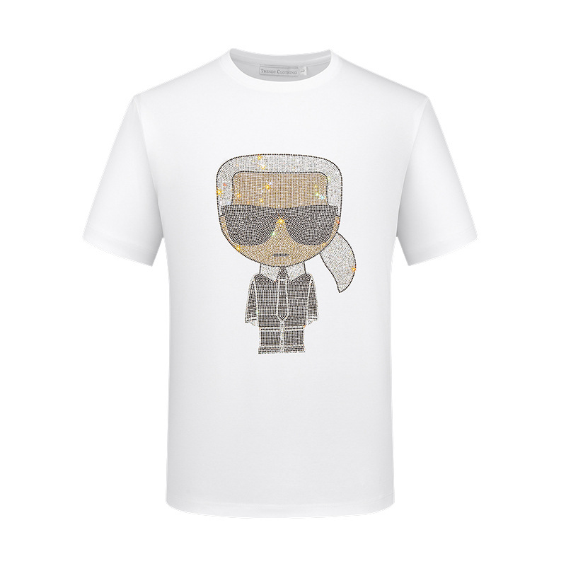 Camiseta de seda helada para hombre, estilo nuevo de verano 2026, camiseta de manga corta con tigre de diamantes de imitación, top de marca de moda para hombre.