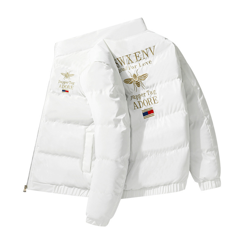 2022 Winter New Young Men's Bee Embroidered Cotton Thickened Cotton Clothes Fashion Versatile Jacket