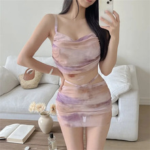 辣妹比基尼泳衣女三件套海边度假小胸聚拢性感温泉扎染印花泳装女
