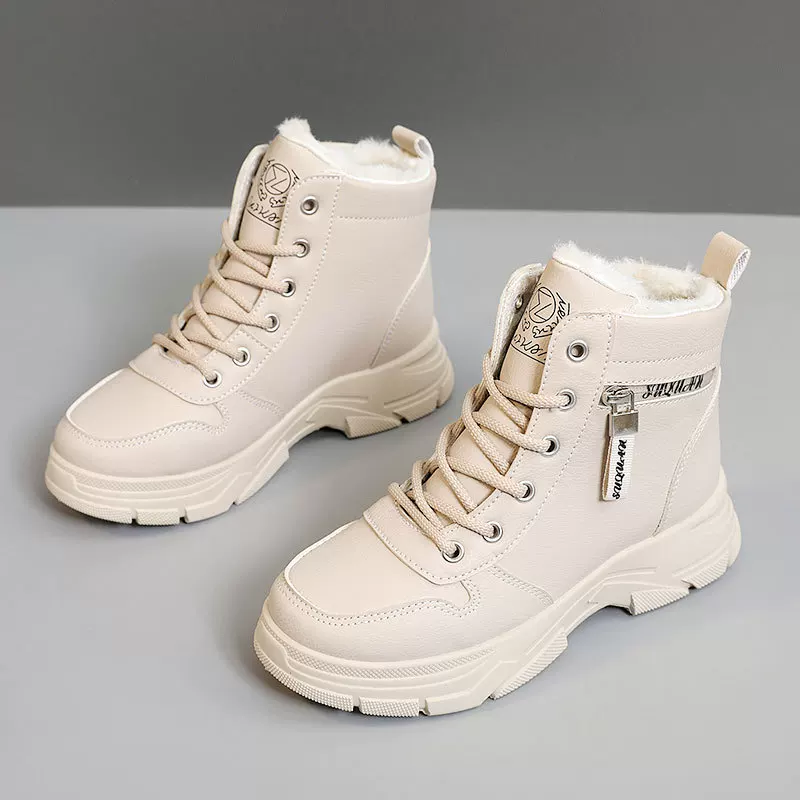 Новые женские туфли осень-зима в solid color W2573, плюс бархатная хлопковая обувь, простые тёплые высокие кеды на толстой подошве, для роста